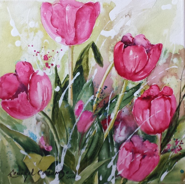 Quelques tulipes pour toi aquarelle 10 x 10