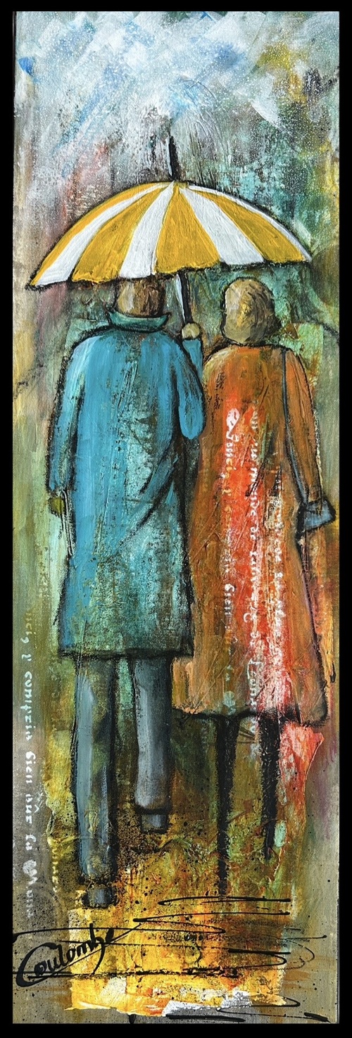 Les amoureux sous la pluie.  30x10