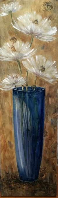 Dans le vase bleus aquarelle 18 x 60
